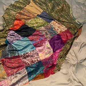Reversible Wrap up patchwork skirt handmade XL hippie silk